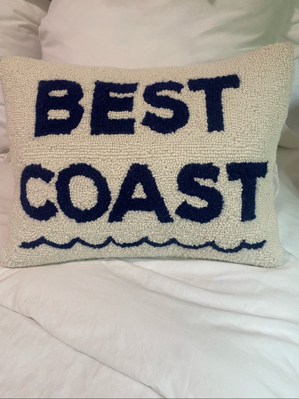Neutral 'BEST COAST' Accent Pillow with Navy Lettering